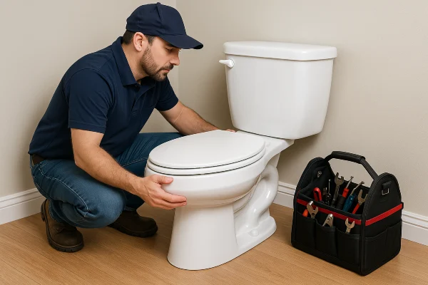 A plumber checking a toilet from Quality Plumber Leander in Leander, TX - 5 most common toilet problems