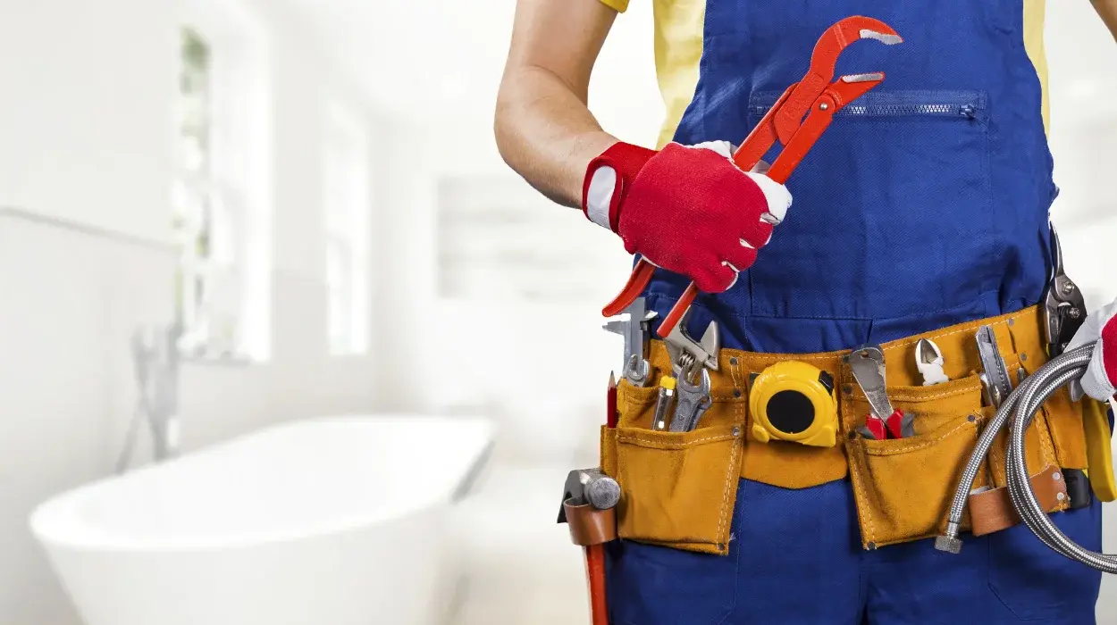 The torso of plumbing technician showing a tool belt from Quality Plumber Leander in Leander, TX - Toilet Solutions